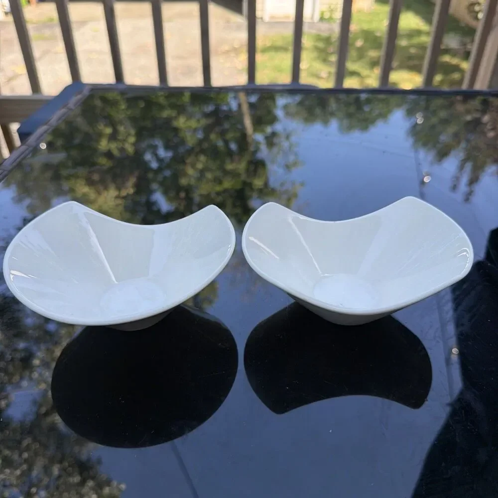 Luzerne Asymmetric / Wave-Edge Ceramic Bowls (Pair)